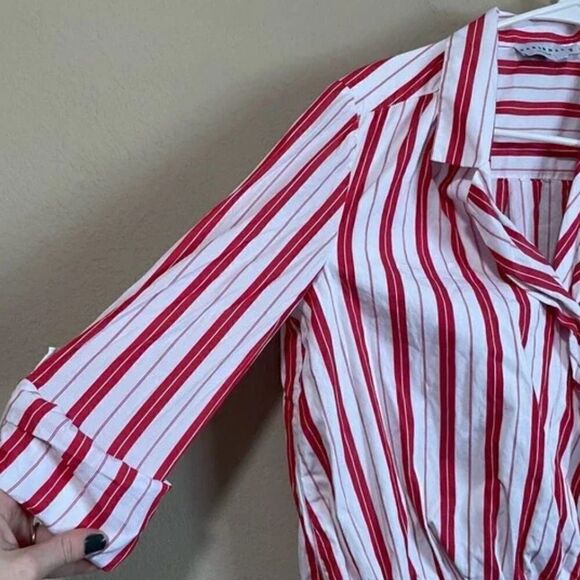 Harshman Striped Surplus Blouse In Red Stripe - Picture 4 of 7